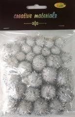Pompony glitter srebrne 15x25mm 30szt