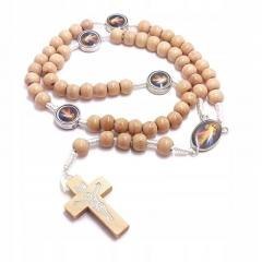 Różaniec drewniany beżowy - Jezu ufam Tobie