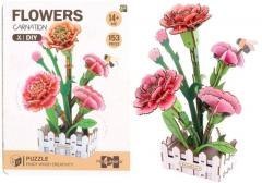 Puzzle 3D drewniane kwiaty goździki