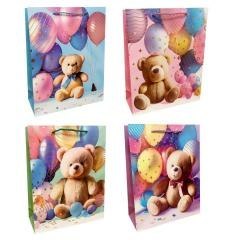 Torebka prezentowa dziecięca S miś z balonami mix