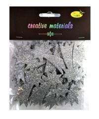 Komety z pianki brokatowej srebrne ok 50szt