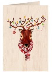 Karnet drewniany C6 + koperta Święta Rudolf