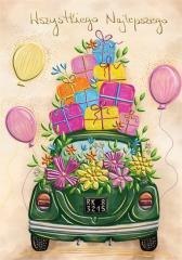 Karnet A5 Urodziny - Zielone auto