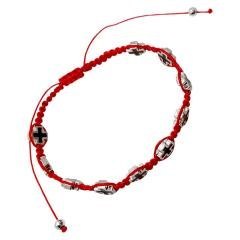 Różaniec 10-tka sznurek czerwony z krzyżykami