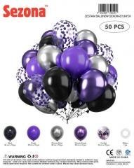 Balony czarne, fioletowe, konfetti 50szt