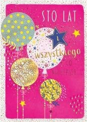 Karnet B6 Urodziny - Balony na różu