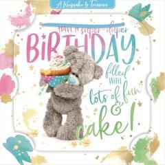 Karnet holograficzny 3D - Miś trzymający babeczkę