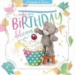 Karnet holograficzny 3D - Miś z wisienką