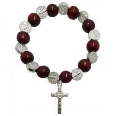 Różaniec Benedykt krzyż bordo na gumce