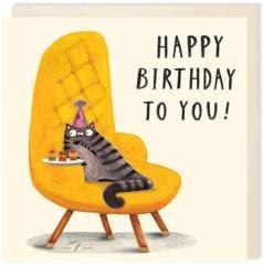 Karnet kwadrat 190 Urodziny Kot z przekąskami