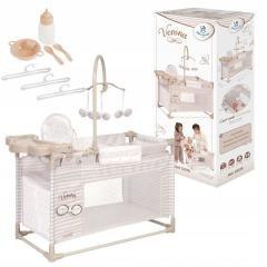 Łóżeczko dla lalek z krzesełkiem i szafą 3w1