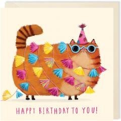 Karnet kwadrat 002 Urodziny Imprezowy kot