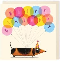 Karnet kwadrat 007 Urodziny Jamnik z balonami