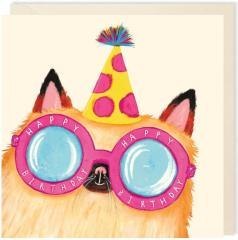 Karnet kwadrat 012 Urodziny Kot w okularach