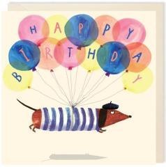 Karnet kwadrat 055 Urodziny Latający jamnik