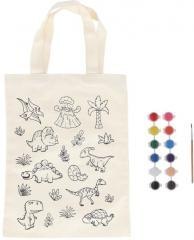 Torba płócienna do kolorowania z farbkami - Dino