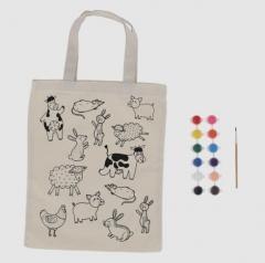 Torba płócienna do kolorowania z farbkami - Farma