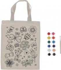 Torba płócienna do kolorowania z farbkami - Kwiaty