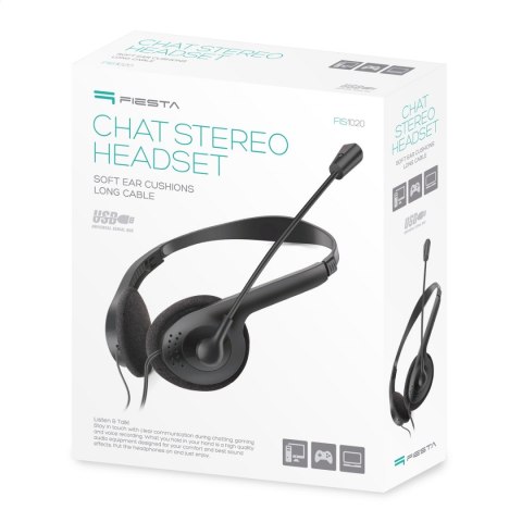 FIESTA CHAT STEREO HEADSET WITH MIC SŁUCHAWKI PRZEWODOWE Z MIKROFONEM USB BLACK [45422] TE