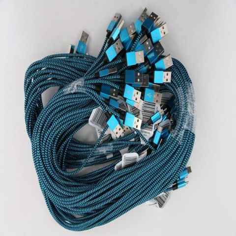 OMEGA VARAN MICRO USB TO USB FABRIC BRAIDED CABLE KABEL 2A 1M POLYBAG BLUE-BLACK [44190]