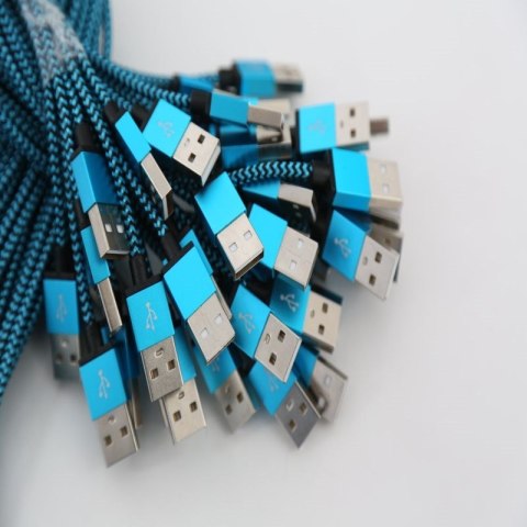 OMEGA VARAN MICRO USB TO USB FABRIC BRAIDED CABLE KABEL 2A 1M POLYBAG BLUE-BLACK [44190]