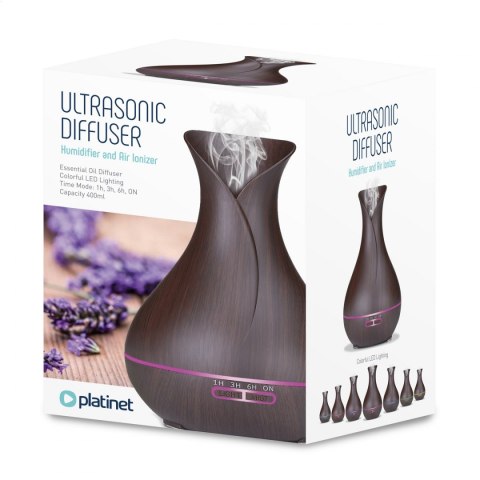 PLATINET AROMA DIFFUSER HUMIDIFIER NAWILŻACZ POWIETRZA BROWN DARK WOOD 400ML + 10 ML LAVENDER ESSENTIAL OIL [45519]