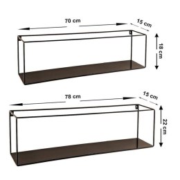 Półki ścienne Franco komplet 2 sztuki metalowe,kolor czarny, wysokość 22 cm, szerokośc 78 cm